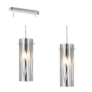 2 Light Cylindrical 60W Metal Pendant - Chrome