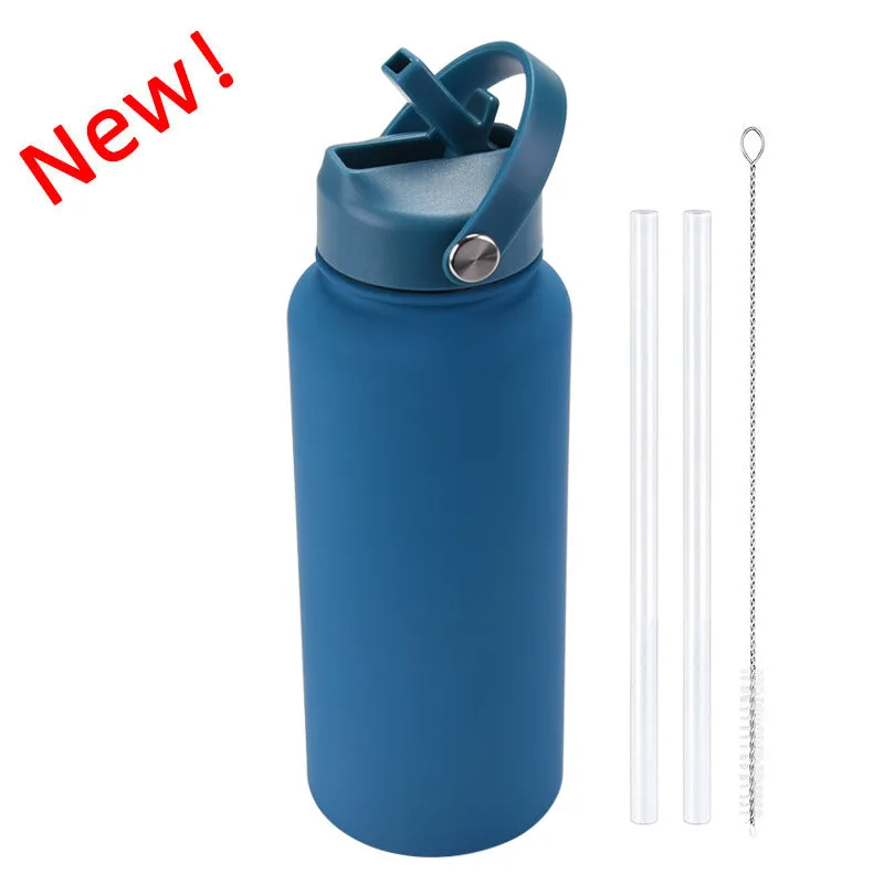 2024 New Sports Bottle Stainless Steel Large Capacity 1L Large Mouth Insulated Cup Portable Handle Straw Water Cup