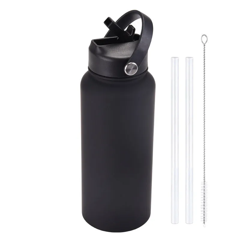 2024 New Sports Bottle Stainless Steel Large Capacity 1L Large Mouth Insulated Cup Portable Handle Straw Water Cup