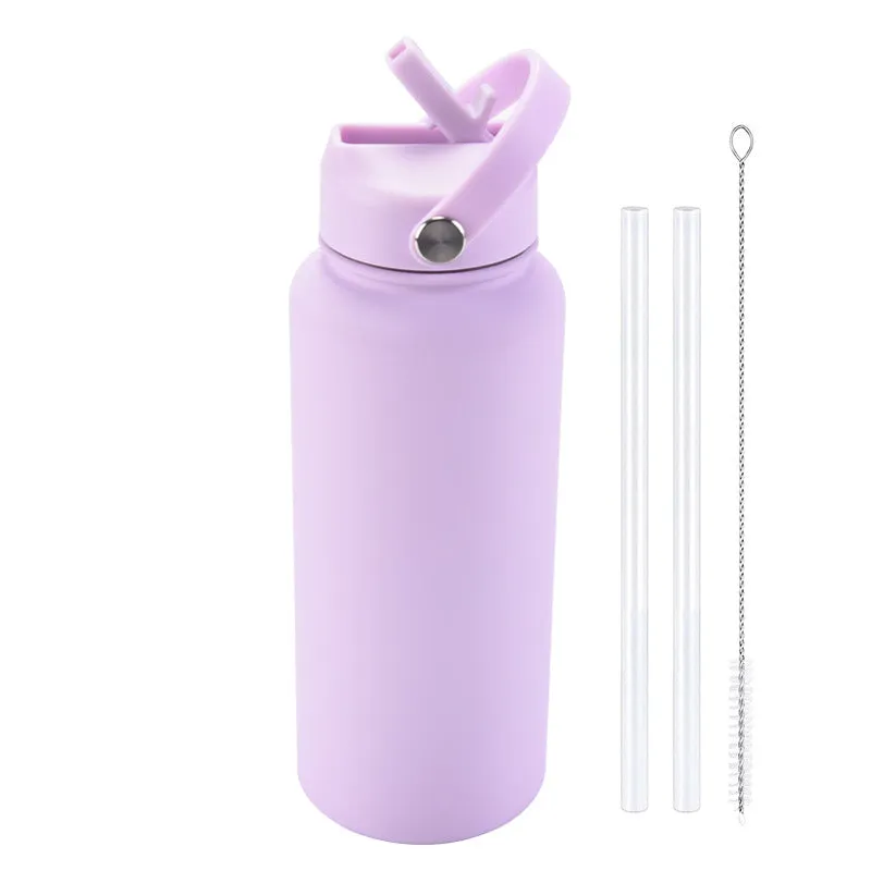 2024 New Sports Bottle Stainless Steel Large Capacity 1L Large Mouth Insulated Cup Portable Handle Straw Water Cup