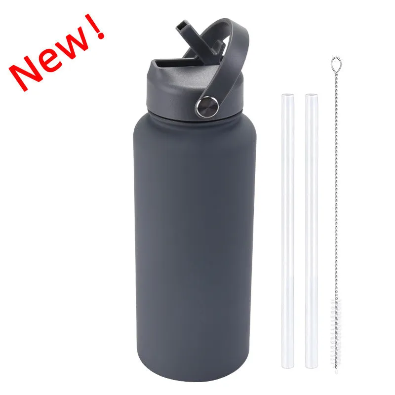 2024 New Sports Bottle Stainless Steel Large Capacity 1L Large Mouth Insulated Cup Portable Handle Straw Water Cup