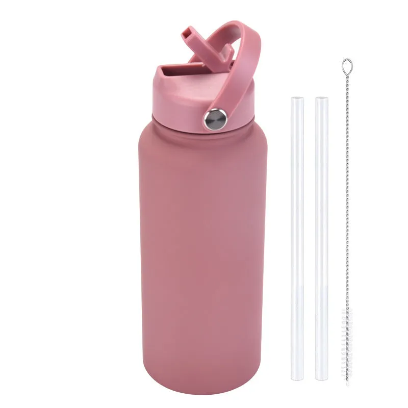 2024 New Sports Bottle Stainless Steel Large Capacity 1L Large Mouth Insulated Cup Portable Handle Straw Water Cup