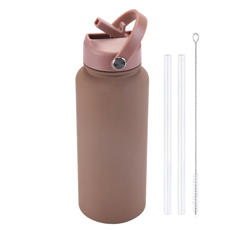 2024 New Sports Bottle Stainless Steel Large Capacity 1L Large Mouth Insulated Cup Portable Handle Straw Water Cup