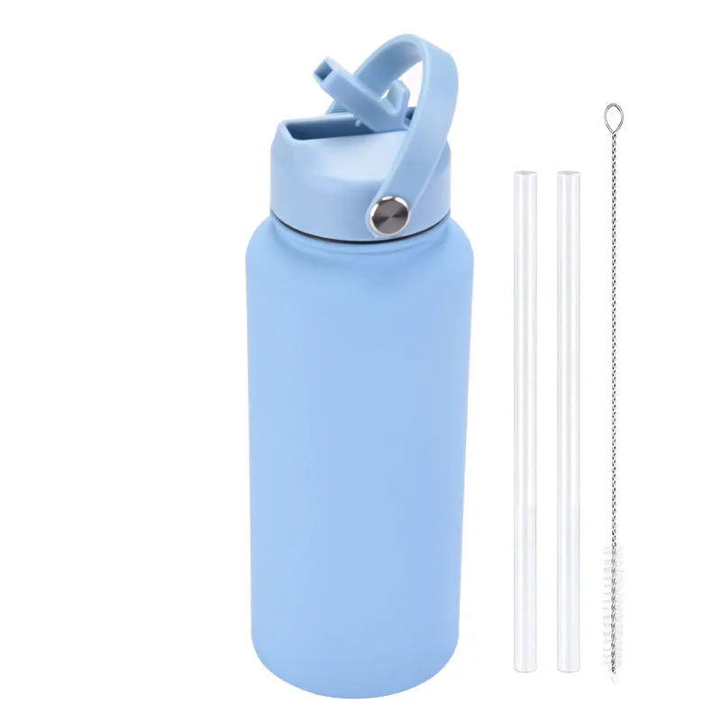 2024 New Sports Bottle Stainless Steel Large Capacity 1L Large Mouth Insulated Cup Portable Handle Straw Water Cup