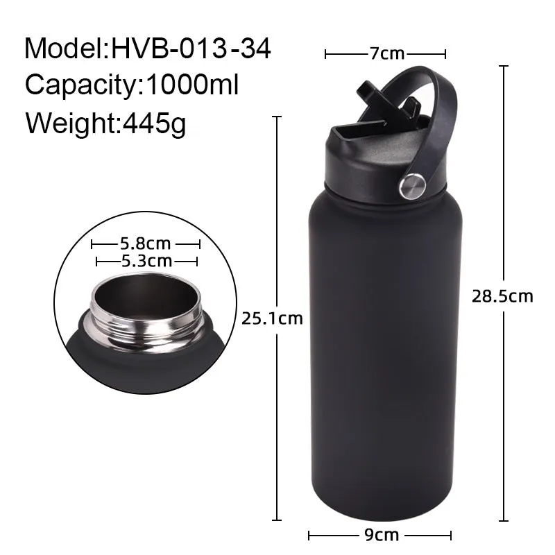 2024 New Sports Bottle Stainless Steel Large Capacity 1L Large Mouth Insulated Cup Portable Handle Straw Water Cup