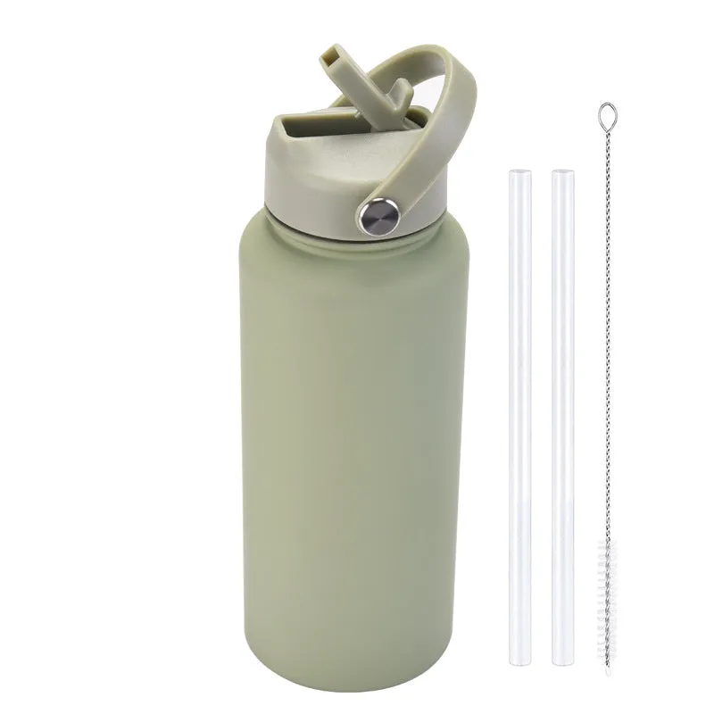 2024 New Sports Bottle Stainless Steel Large Capacity 1L Large Mouth Insulated Cup Portable Handle Straw Water Cup