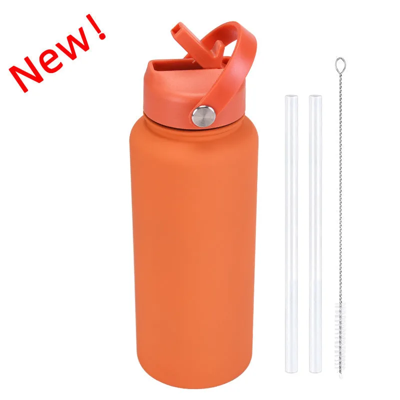 2024 New Sports Bottle Stainless Steel Large Capacity 1L Large Mouth Insulated Cup Portable Handle Straw Water Cup