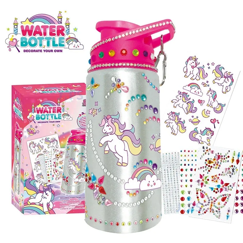 500ML Cute Water Bottle for Children DIY Stickers Decorate Craft Set Portable Leakproof Kids Water Bottle School Kids Gifts