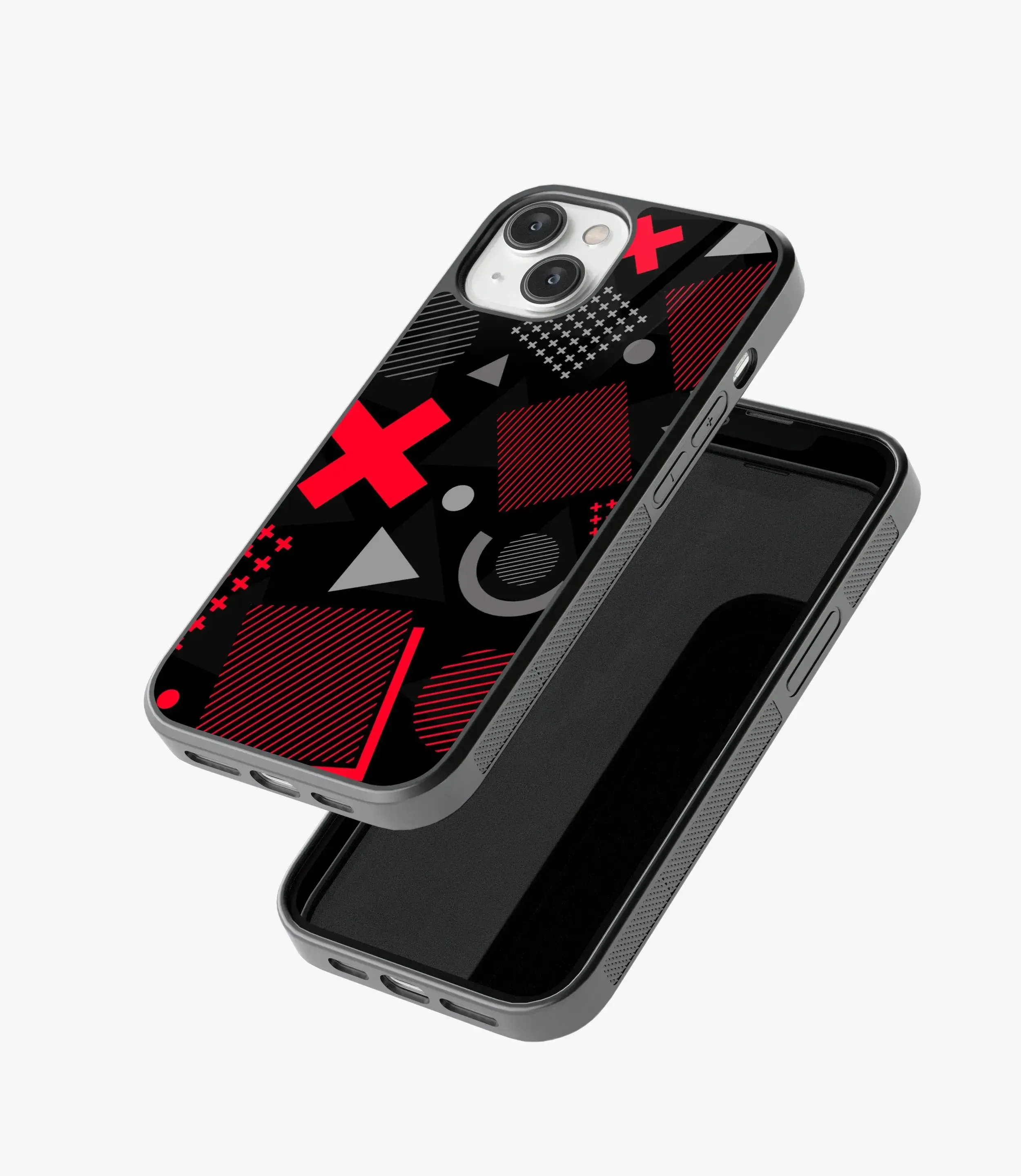 Abstract Geometric Black/Red Pattern Glass Case