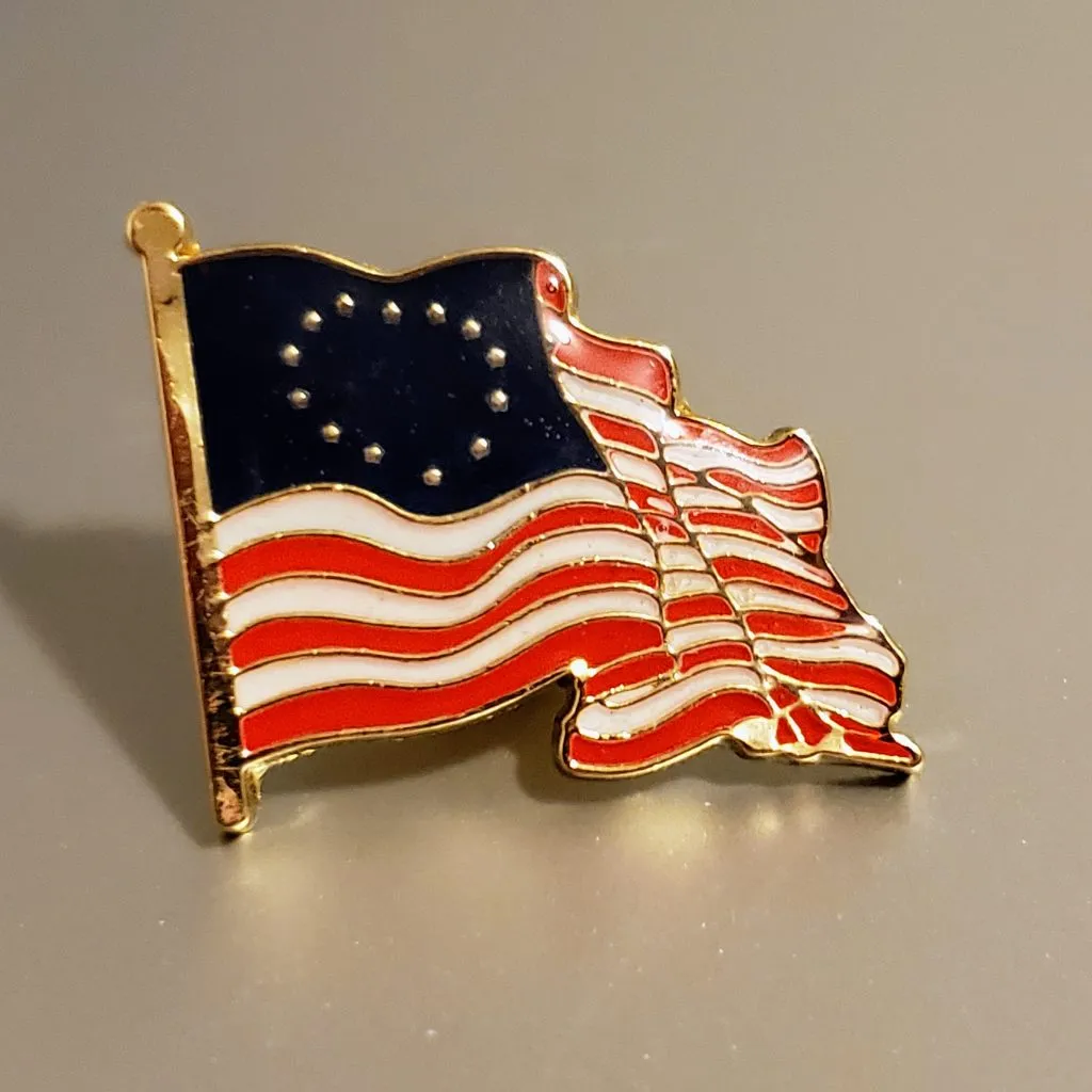 Betsy Ross American Waving Flag Cloisonne Lapel Pin