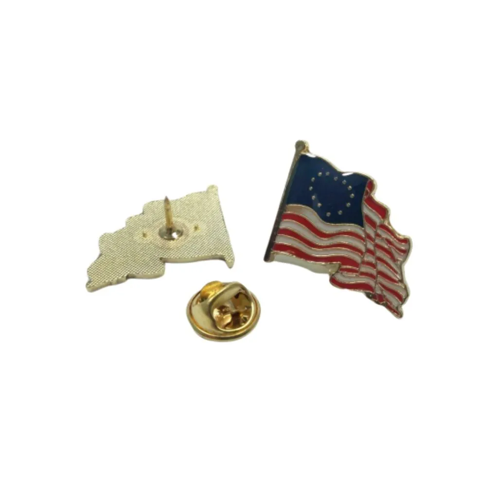 Betsy Ross American Waving Flag Cloisonne Lapel Pin