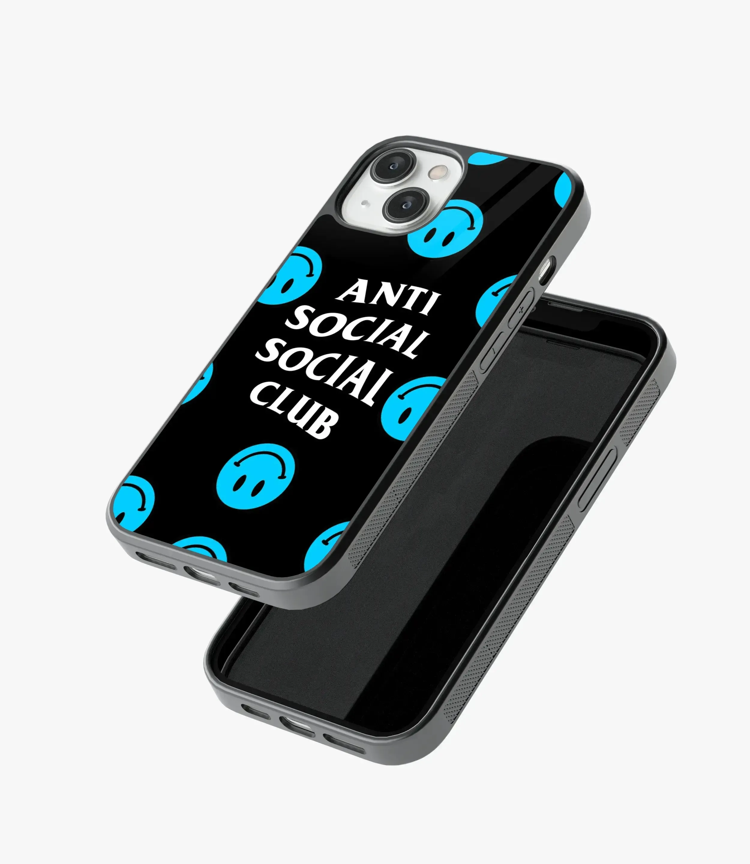 Blue Anti Social Smiley Glass Case