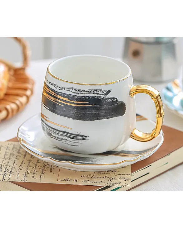 Brushstroke Mug with Saucer - Black