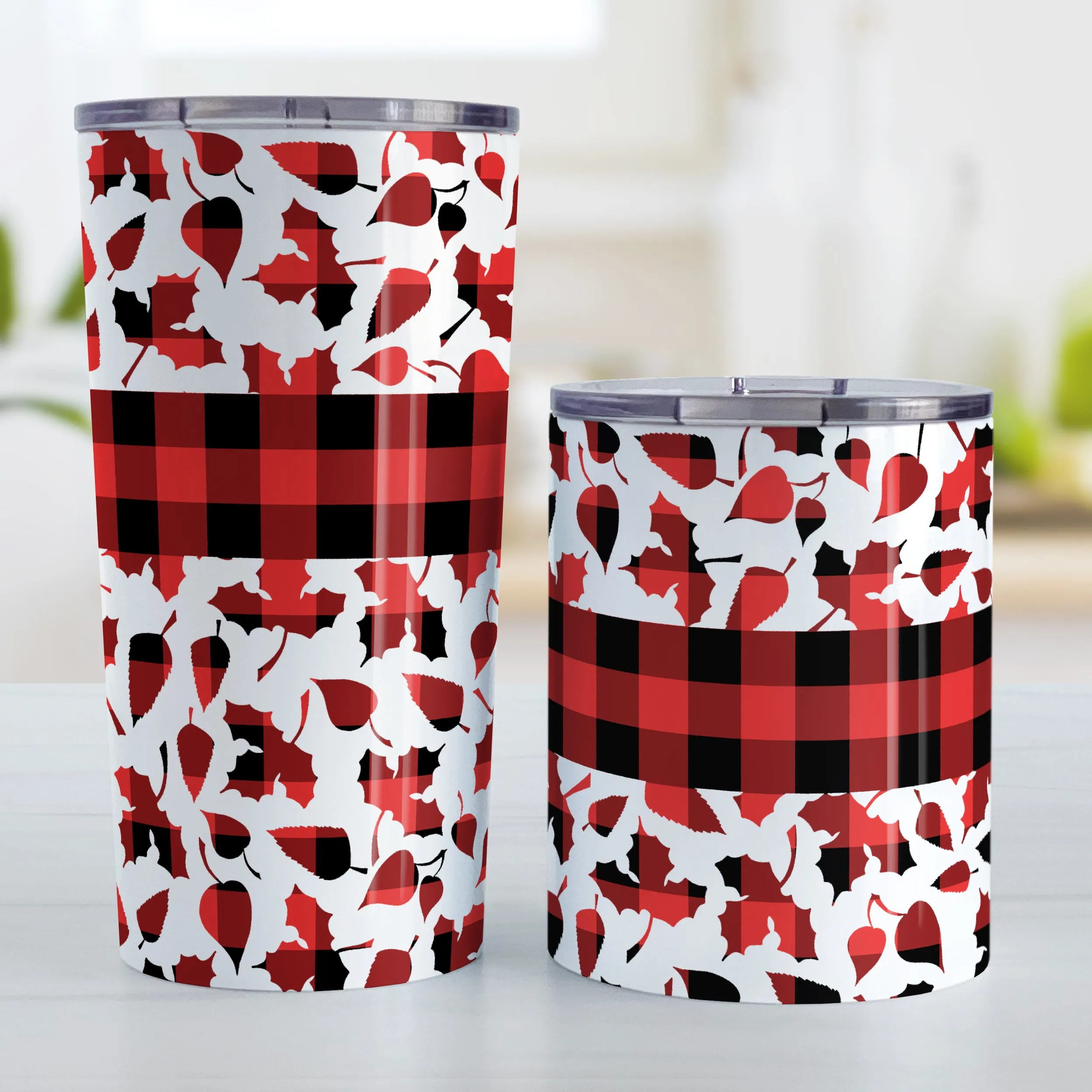 Buffalo Plaid Leaves Fall Tumbler Cup