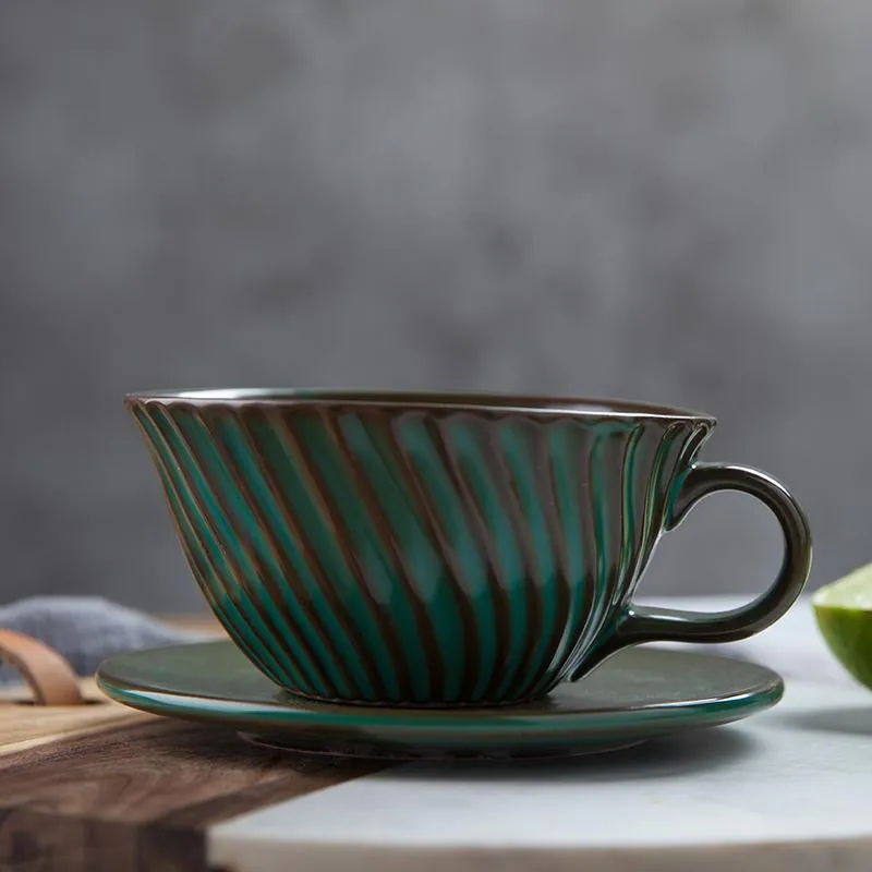 Cappuccino Coffee Mug, Blue Pottery Coffee Cups, Breakfast Milk Cup, Latte Coffee Cup, Ceramic Coffee Cup, Coffee Cup and Saucer Set