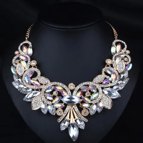 Cheap Diamante Rhinestone Floral Statement Necklace