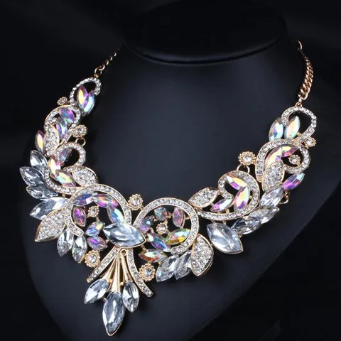 Cheap Diamante Rhinestone Floral Statement Necklace