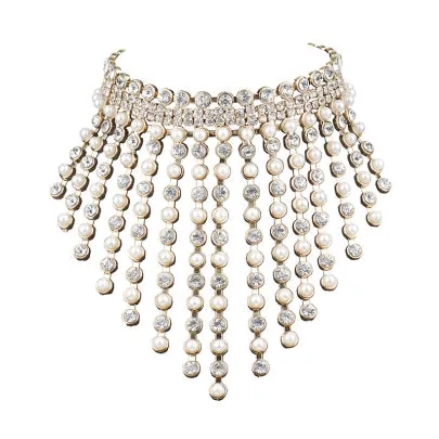 Cheap Rhinestone & Pearl Design Short Necklace