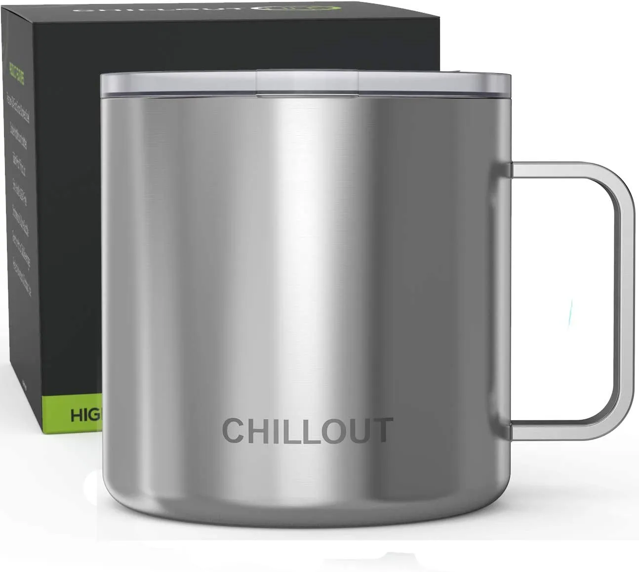 CHILLOUT LIFE 16 oz Stainless steel Vacuum Insulated Coffee Mug with Handle and Lid, Large Thermal Camping Coffee Mugs with Sliding Lid for Men & Women