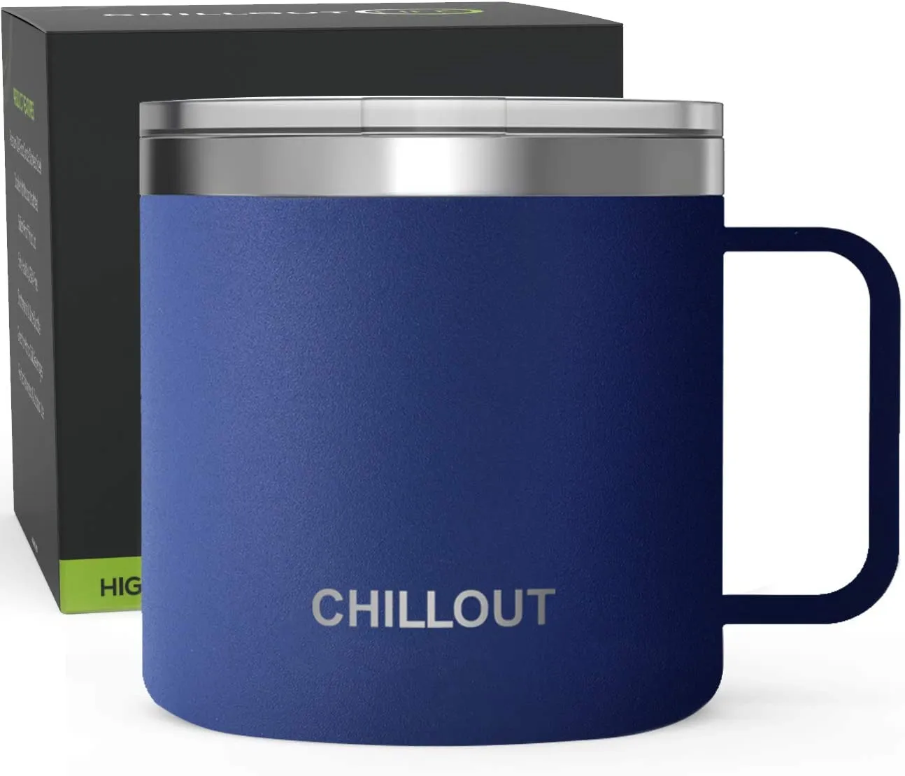 CHILLOUT LIFE 16 oz Stainless steel Vacuum Insulated Coffee Mug with Handle and Lid, Large Thermal Camping Coffee Mugs with Sliding Lid for Men & Women