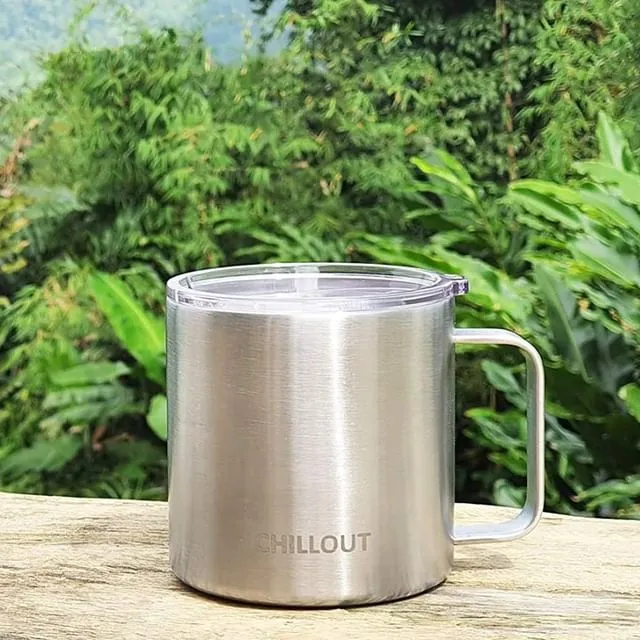 CHILLOUT LIFE 16 oz Stainless steel Vacuum Insulated Coffee Mug with Handle and Lid, Large Thermal Camping Coffee Mugs with Sliding Lid for Men & Women