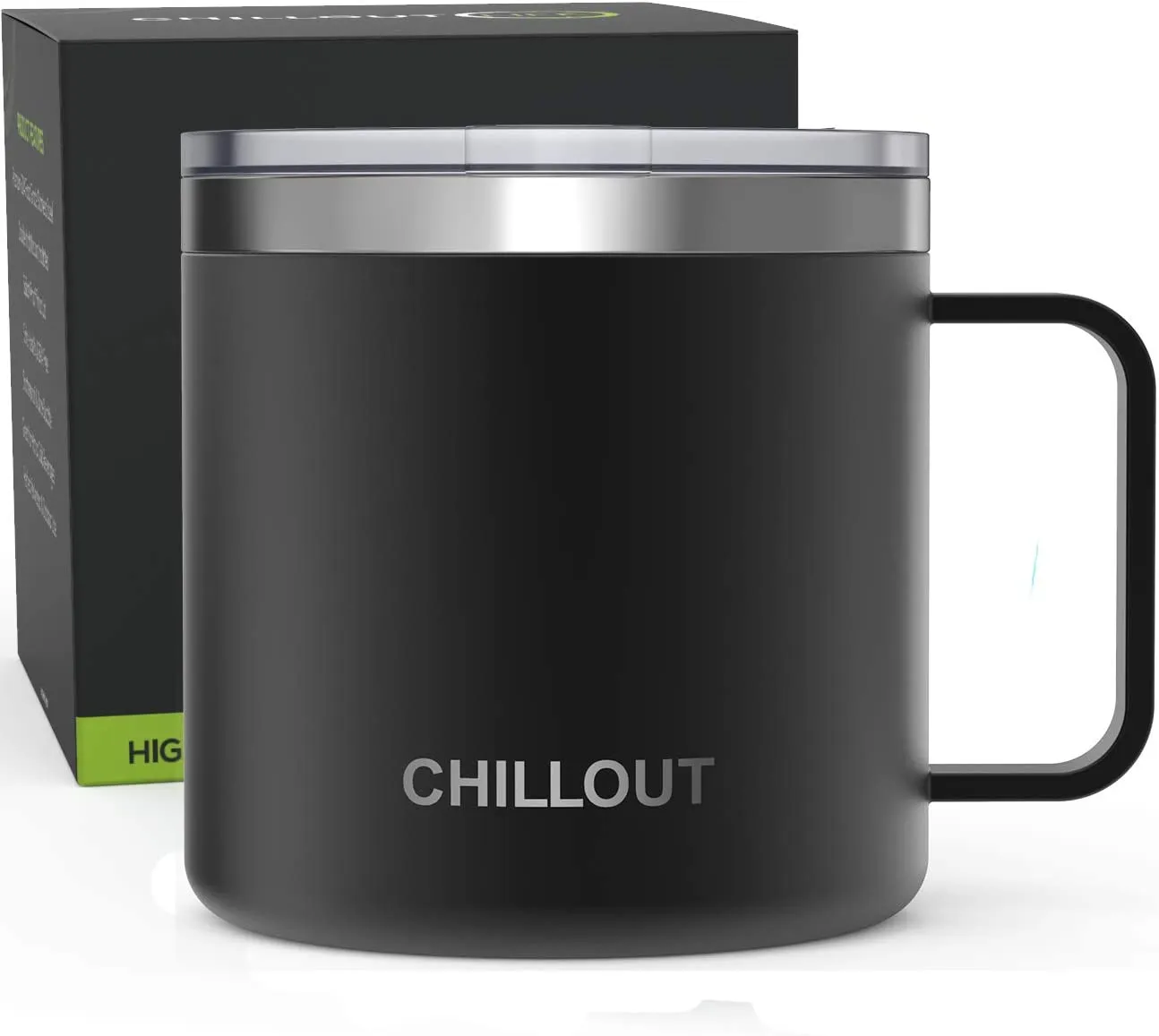 CHILLOUT LIFE 16 oz Stainless steel Vacuum Insulated Coffee Mug with Handle and Lid, Large Thermal Camping Coffee Mugs with Sliding Lid for Men & Women