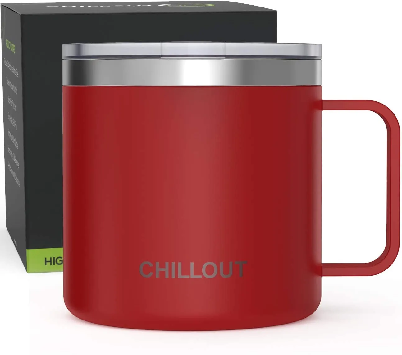 CHILLOUT LIFE 16 oz Stainless steel Vacuum Insulated Coffee Mug with Handle and Lid, Large Thermal Camping Coffee Mugs with Sliding Lid for Men & Women