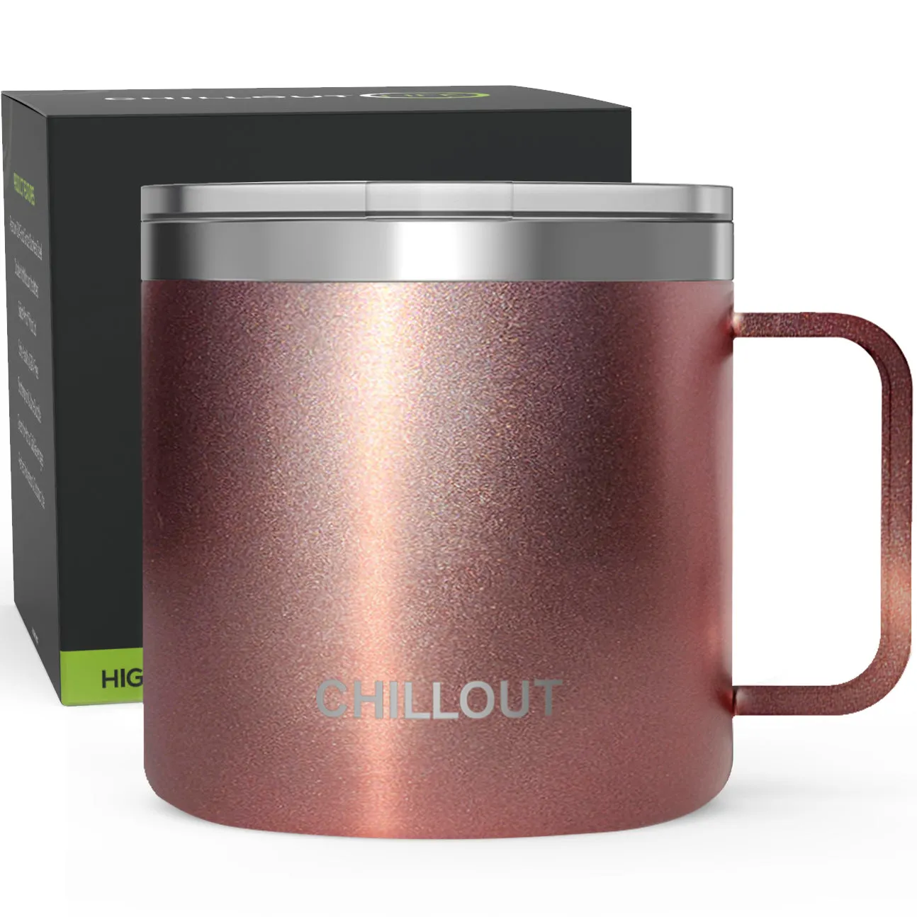 CHILLOUT LIFE 16 oz Stainless steel Vacuum Insulated Coffee Mug with Handle and Lid, Large Thermal Camping Coffee Mugs with Sliding Lid for Men & Women