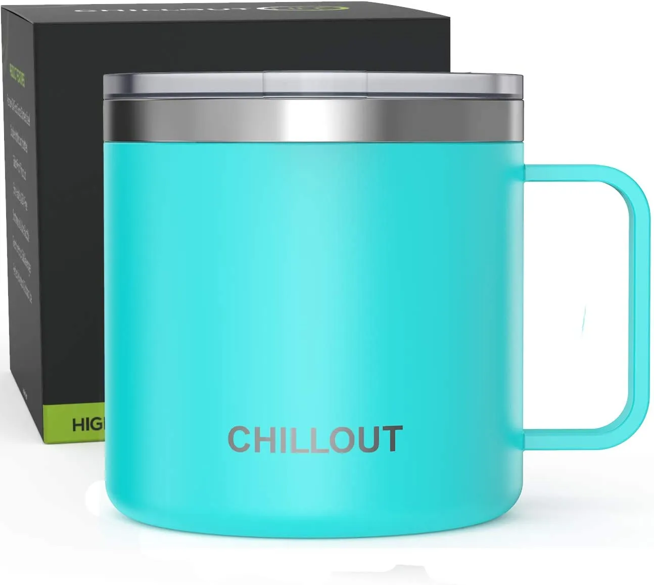 CHILLOUT LIFE 16 oz Stainless steel Vacuum Insulated Coffee Mug with Handle and Lid, Large Thermal Camping Coffee Mugs with Sliding Lid for Men & Women