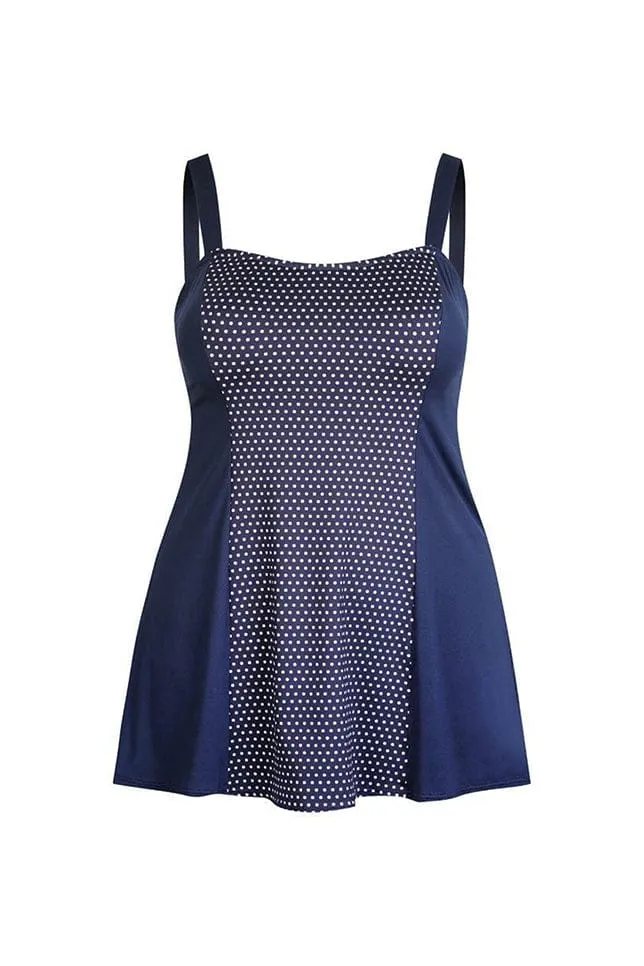 Chlorine Resistant Navy & White Dots Wide Strap Swim Dress