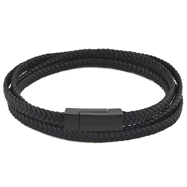 Classy Men Black Multi-Layer Braided Leather Bracelet