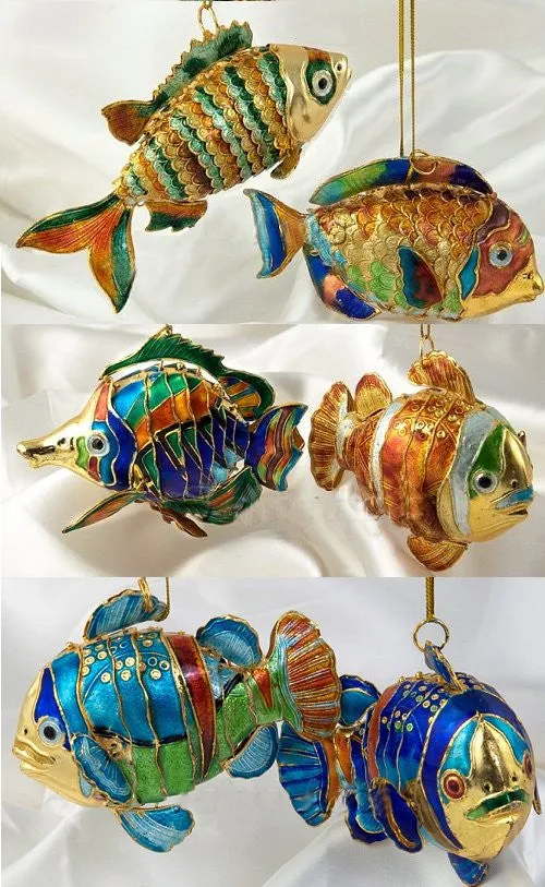 Cloisonne Enamel Articulated Tropical Fish Ornament Set