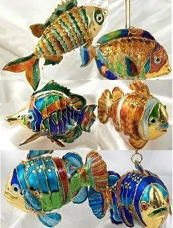 Cloisonne Enamel Articulated Tropical Fish Ornament Set