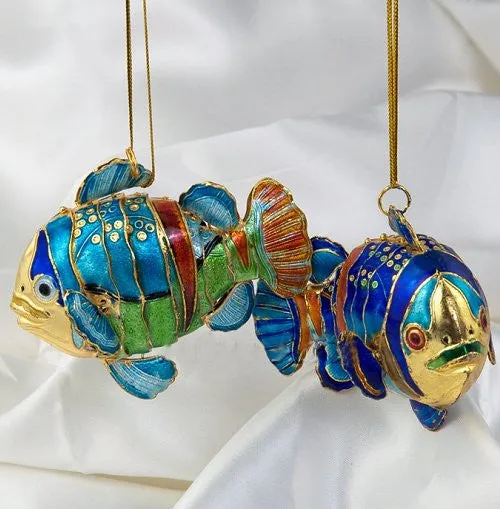 Cloisonne Enamel Articulated Tropical Fish Ornament Set