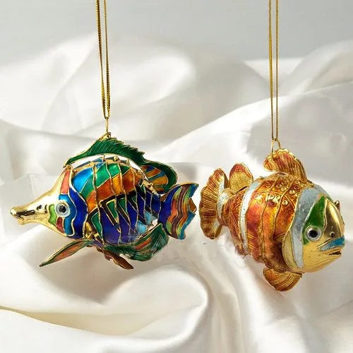 Cloisonne Enamel Articulated Tropical Fish Ornament Set