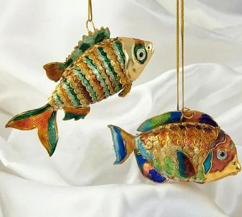 Cloisonne Enamel Articulated Tropical Fish Ornament Set