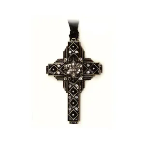 Cloisonne Fleur De Lis Art Deco Cross Black