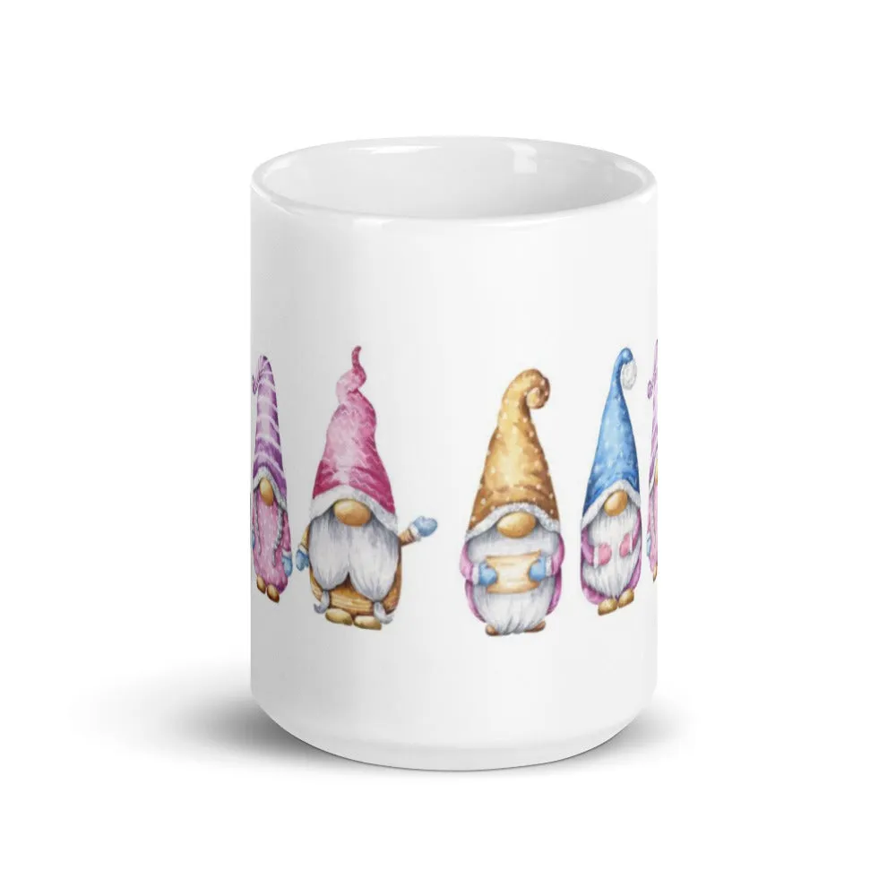 Cute Gnome Friends on a white glossy ceramic mug, gnome mug, coffee cup, gnomies, office cup, gift, present