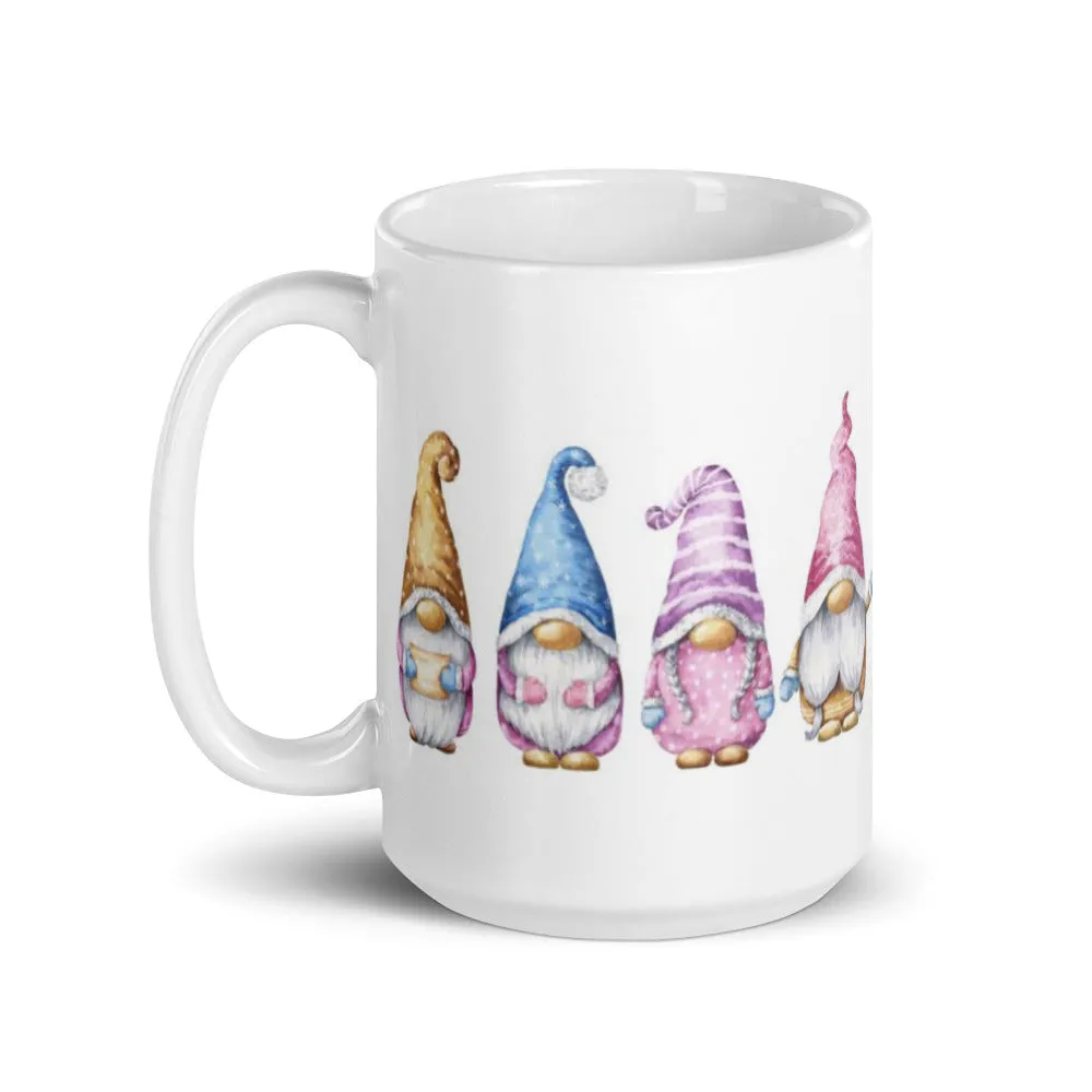 Cute Gnome Friends on a white glossy ceramic mug, gnome mug, coffee cup, gnomies, office cup, gift, present