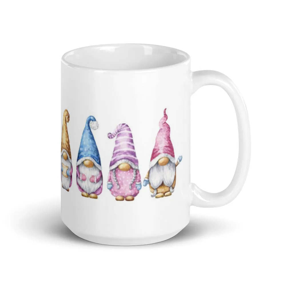 Cute Gnome Friends on a white glossy ceramic mug, gnome mug, coffee cup, gnomies, office cup, gift, present