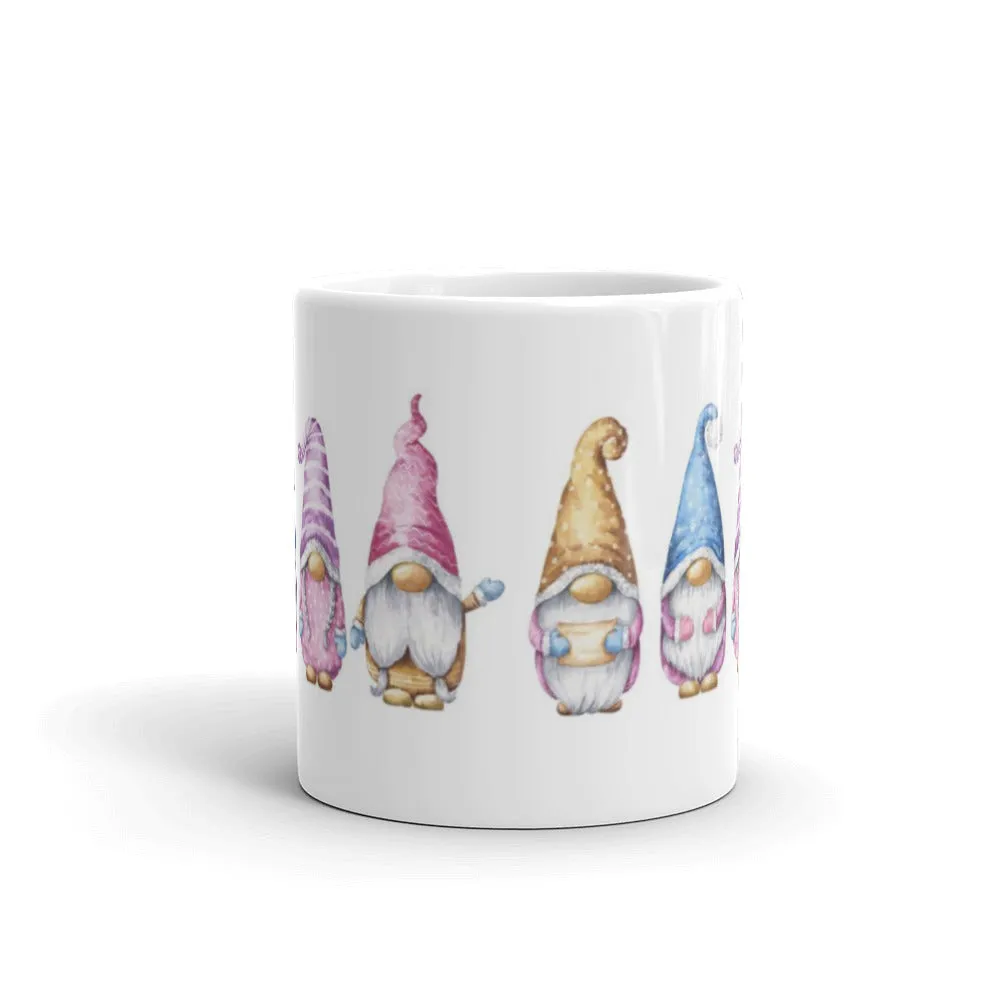 Cute Gnome Friends on a white glossy ceramic mug, gnome mug, coffee cup, gnomies, office cup, gift, present