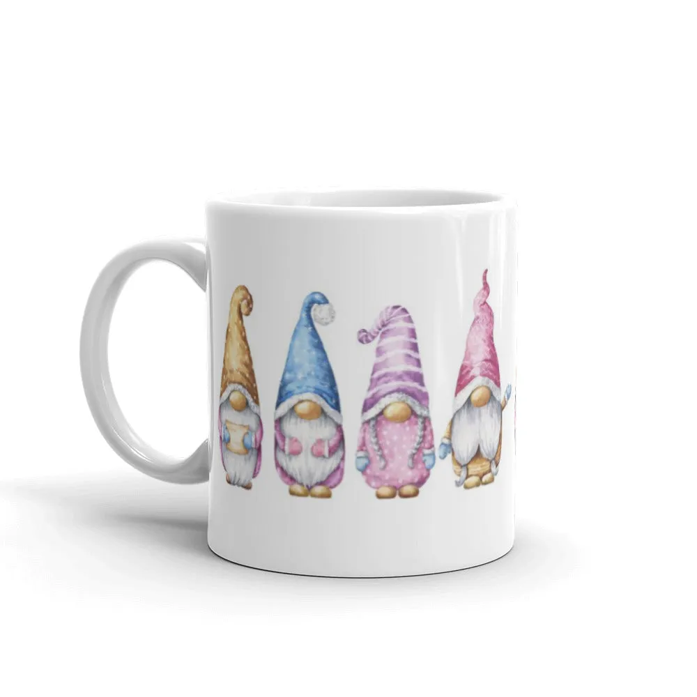 Cute Gnome Friends on a white glossy ceramic mug, gnome mug, coffee cup, gnomies, office cup, gift, present