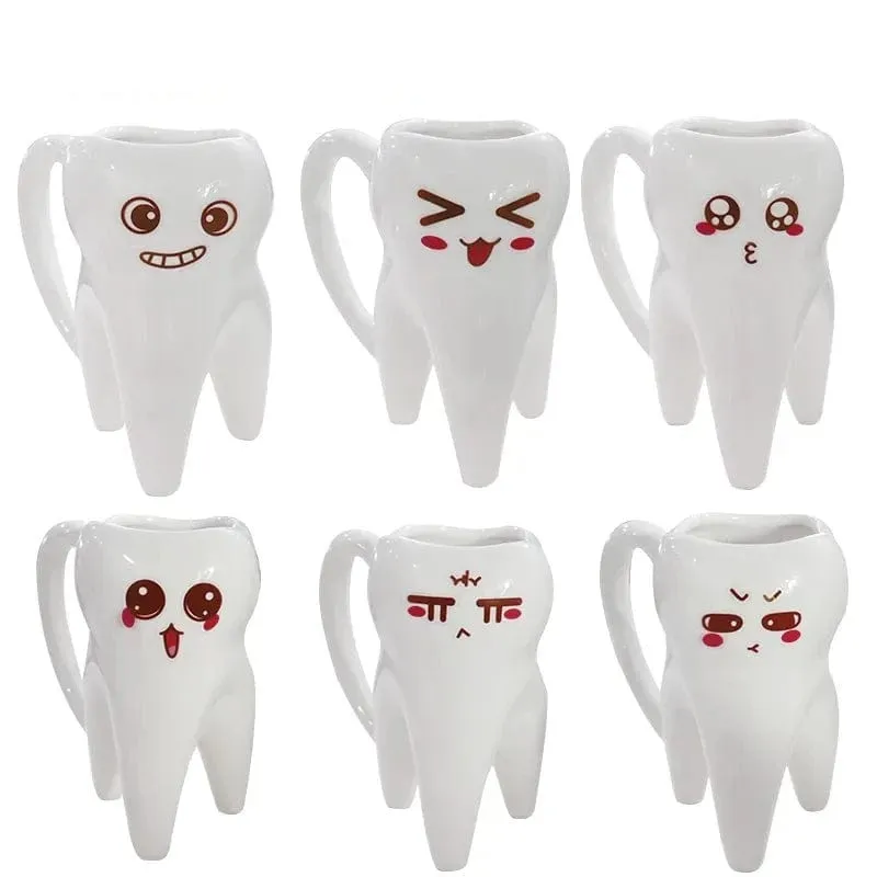 Dentist Creative DIY Facial Expression Tooth Shaped Coffee Mug Ceramic Cup Gift