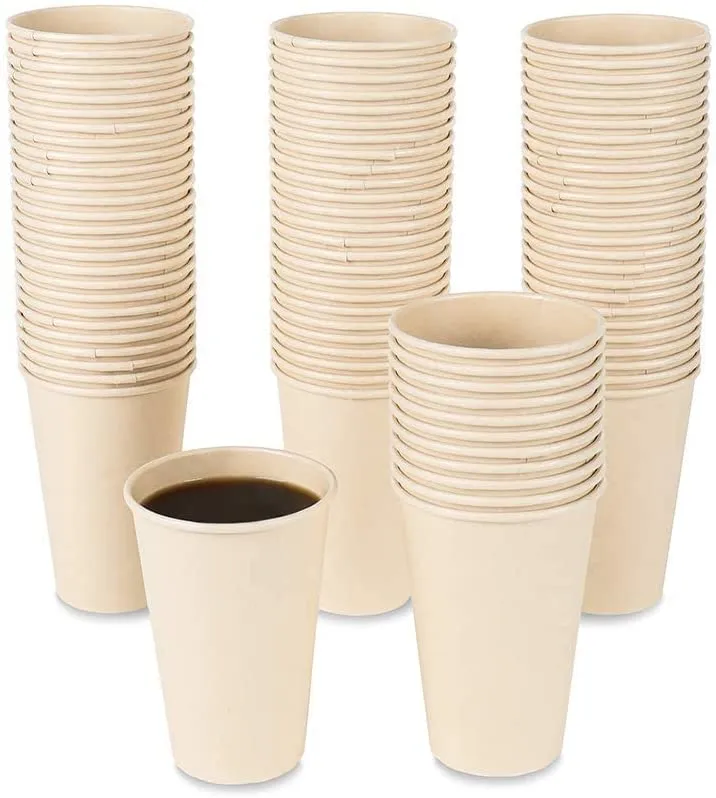 Disposable Coffee Cups, Bamboo Paper Cups, Natural Eco-Friendly Brown Fiber Hot Cups