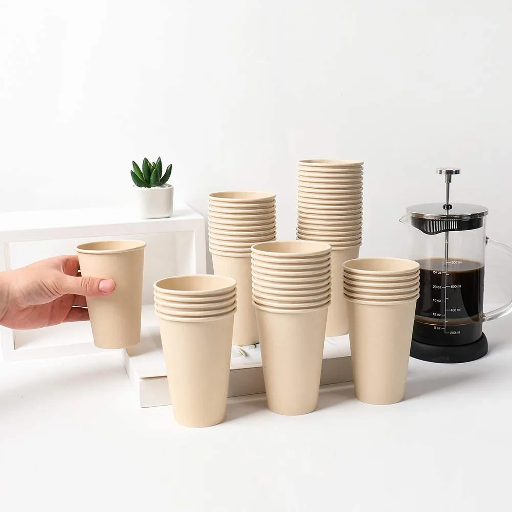 Disposable Coffee Cups, Bamboo Paper Cups, Natural Eco-Friendly Brown Fiber Hot Cups