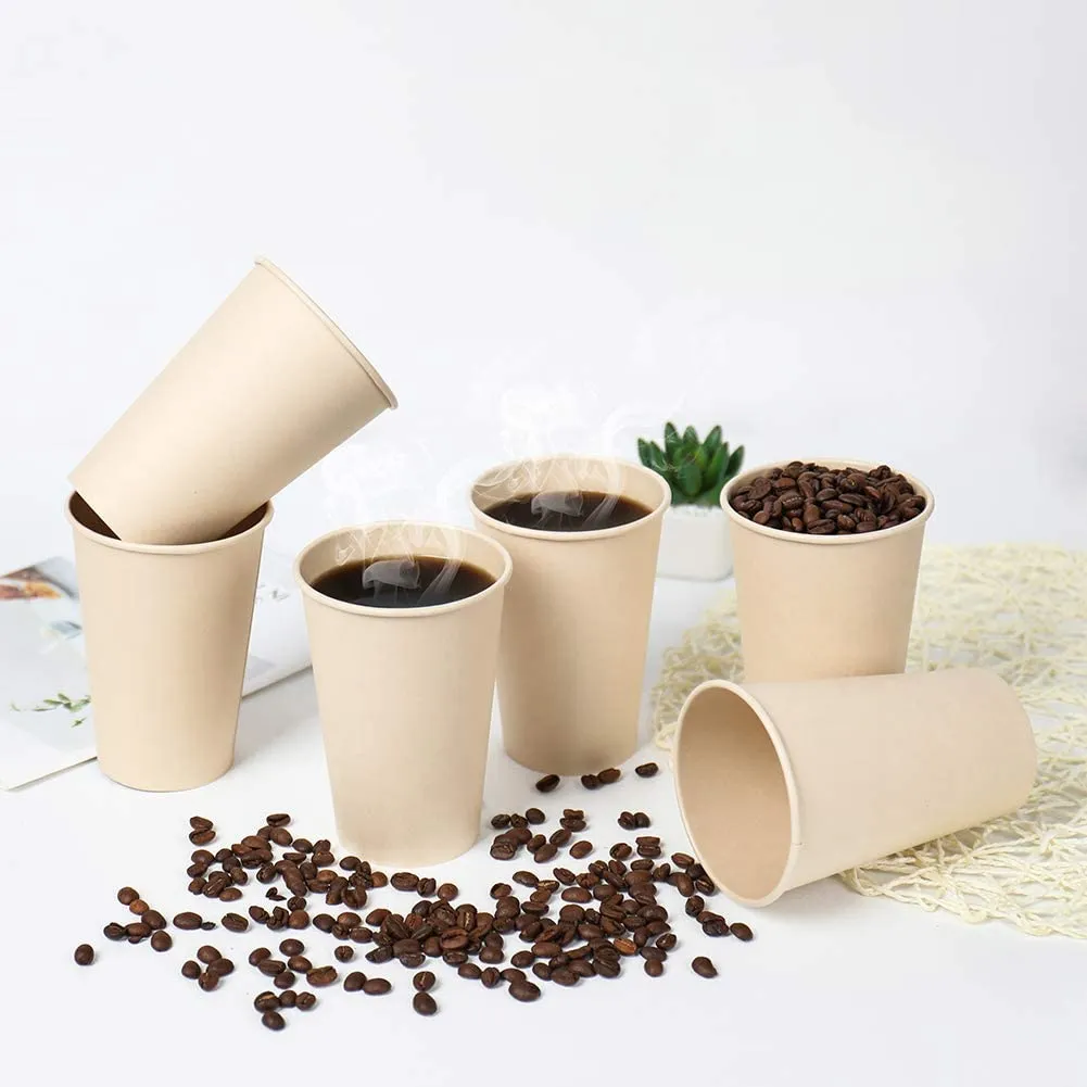 Disposable Coffee Cups, Bamboo Paper Cups, Natural Eco-Friendly Brown Fiber Hot Cups