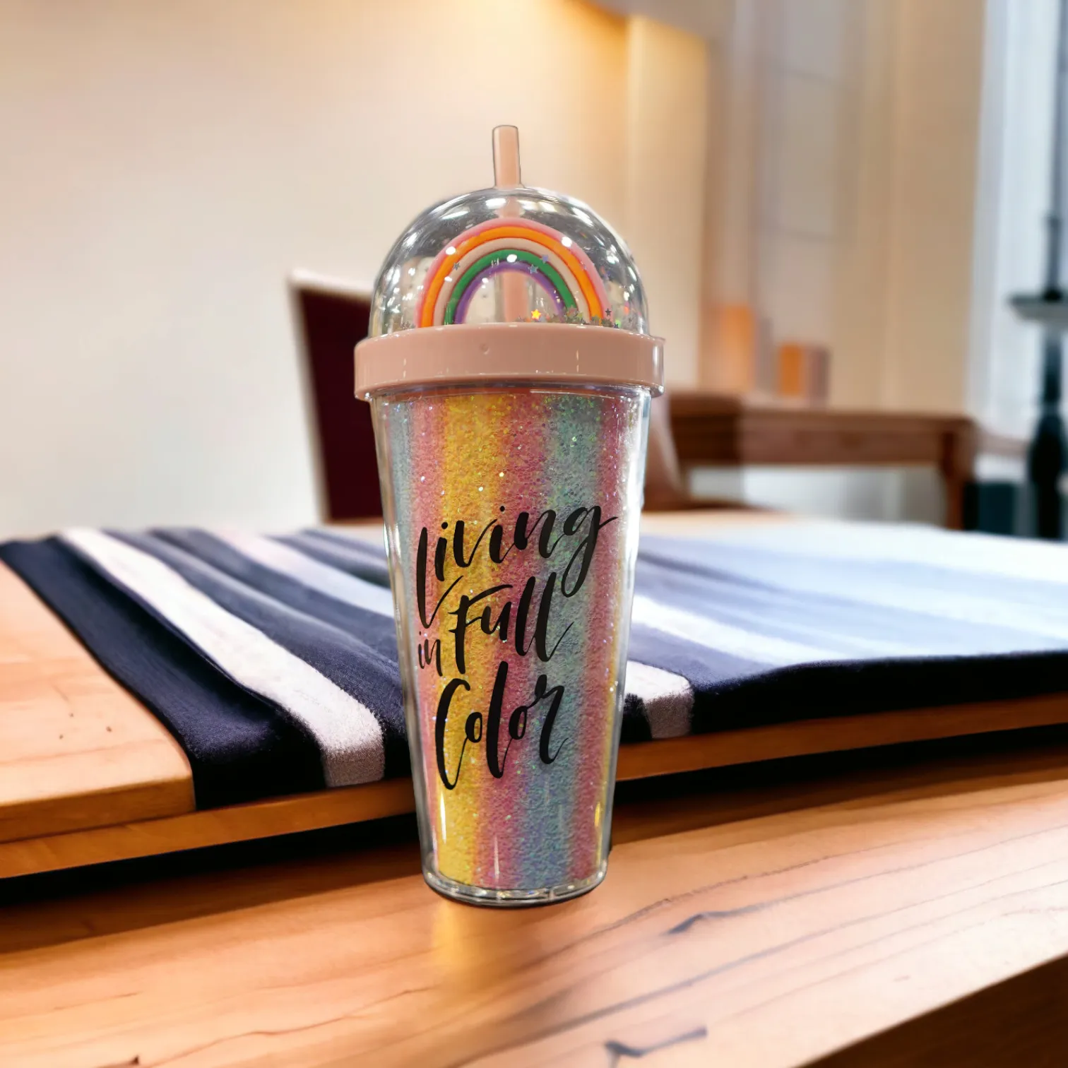 Double Layer Rainbow Straw Cup