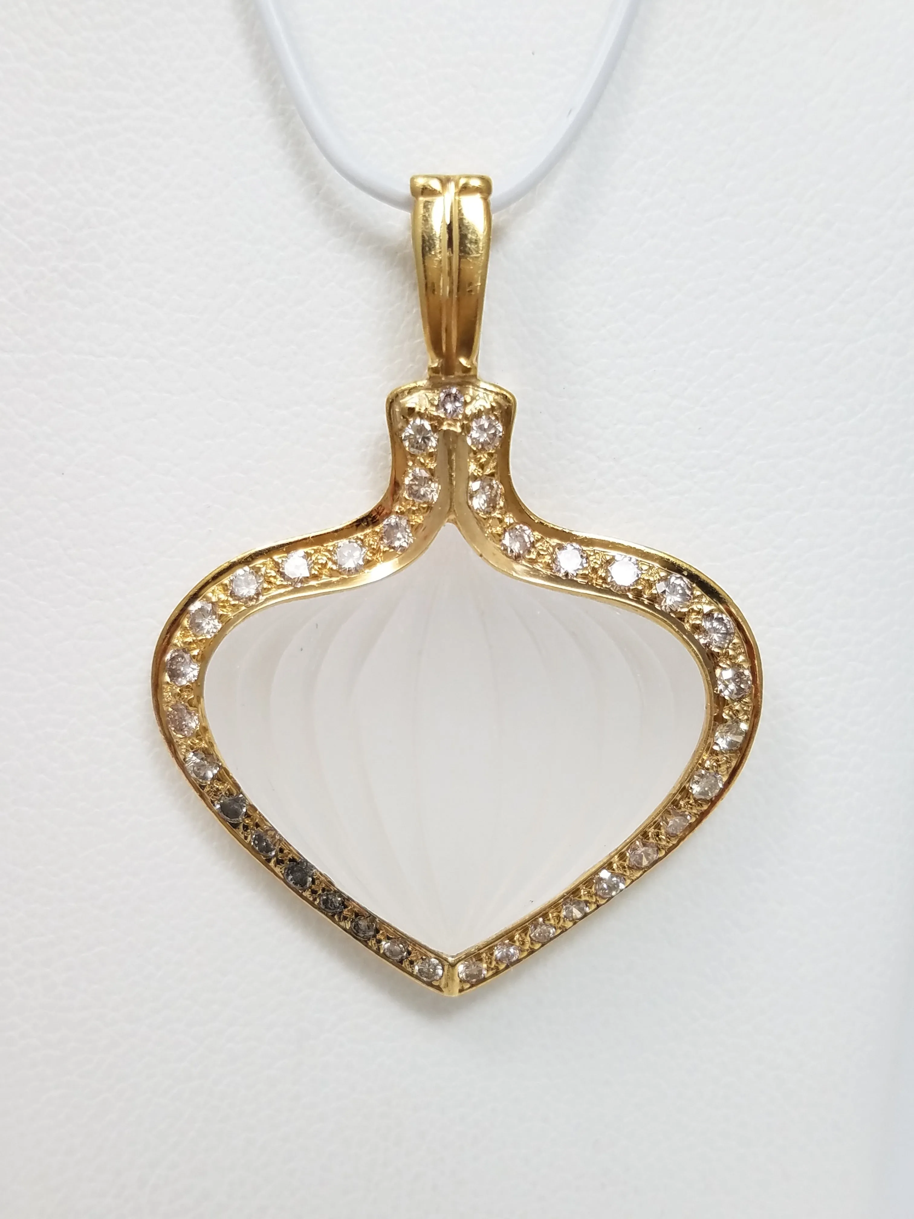 Elegant 14k Yellow Gold Frosted Glass Natural Diamond Pendant