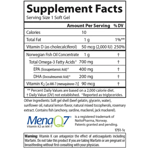 Elite Omega-3   D3 & K 60 30 softgels by Carlson Labs