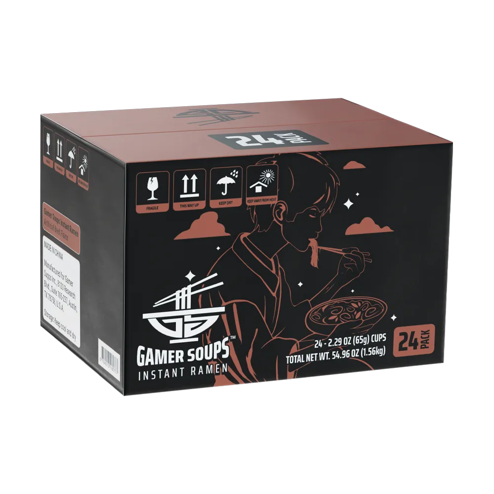 Gamer Soups Instant Noodles - Beef (24 Cup Box)